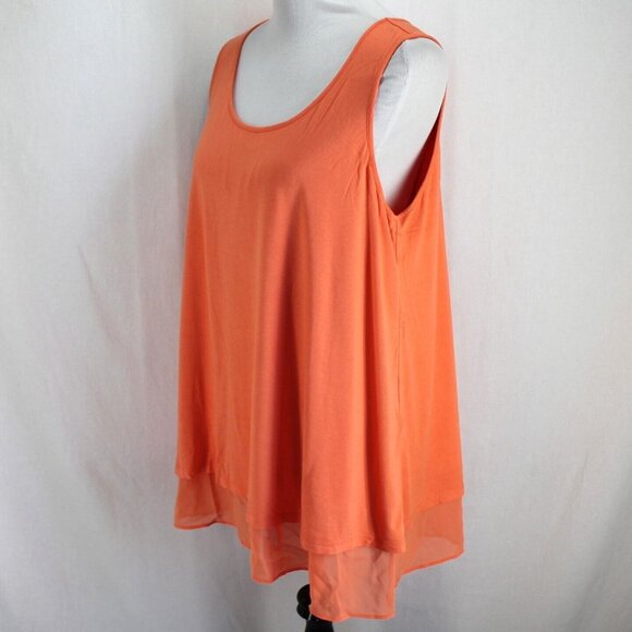 Linea Louis Dell Olio Mixed Media Swing Tank Top Womens Sz L Orange Chiffon Trim - Picture 3 of 7